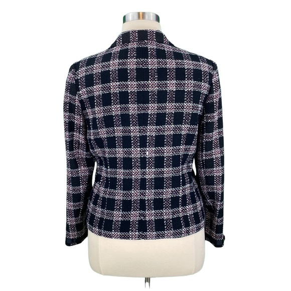 Requirements Petite Classic Black and Pink Plaid Tweed Jacket - Picture 8 of 14